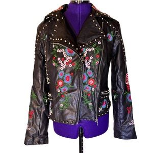 L'ATISTE by Amy Embroidered Faux Leather Biker Jacket